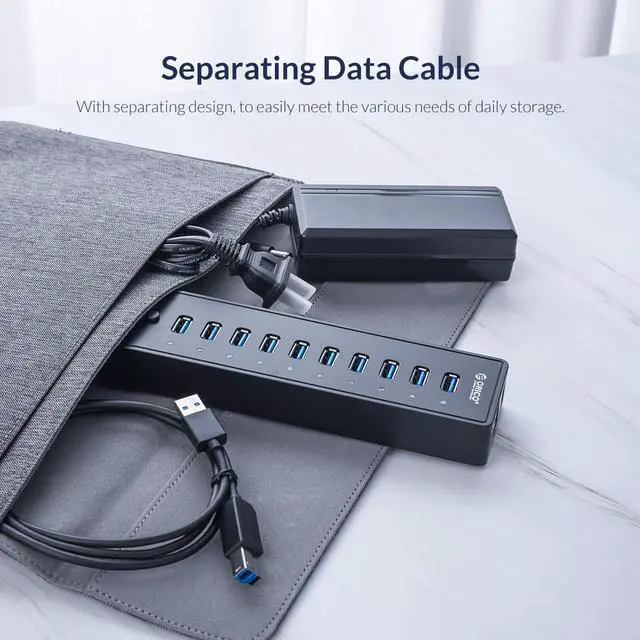 Alt view image 3 of 7 - Powered USB HUB, ORICO USB3.0 10 Port HUB With 36W (12V/3A) Power Adapter & 3.3Ft. USB Date Cable for MacBook, Mac Pro/Mini, iMac, XPS, Surface Pro, Laptop, iPhone, Galaxy Series, HDD SSD, and More