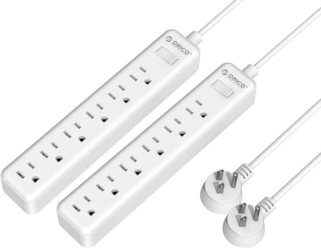 Main image of ORICO 2Pcs 6-Outlet Surge Protector Power Strip Surge 175Joules 4.92ft Cord LED Indicator Arrest Home/Office , White Color