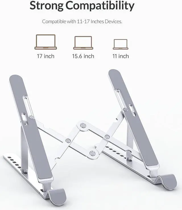 Alt view image 3 of 7 - Aluminum Laptop Stand for Desk Adjustable Height Angle Swivel Laptop Riser, ORICO Foldable Computer Stands Portable Laptop Holder,  7 Angles for 10-17 Inch Laptops/MacBook