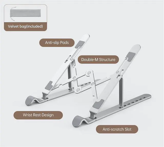 Alt view image 2 of 7 - ORICO Laptop Stand, Adjustable Laptop Stand for Desk, Aluminum Notebook Stand Foldable Computer Stand 7 Angles for MacBook Tablets