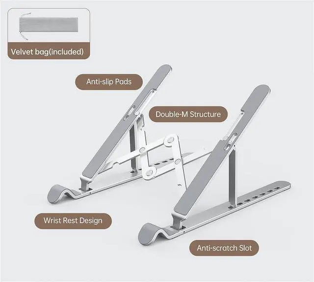 Alt view image 5 of 7 - Aluminum Laptop Stand for Desk Adjustable Height Angle Swivel Laptop Riser, ORICO Foldable Computer Stands Portable Laptop Holder,  7 Angles for 10-17 Inch Laptops/MacBook