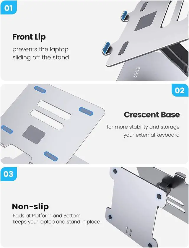 Alt view image 5 of 7 - Laptop Stand Adjustable Height, ORICO Aluminum Laptop Riser with Extra Power Supply 2 USB A Hub SD Card Compatible with 10-17" Laptop Tablet (Silver) Compatible For Windows Mac Os Linux