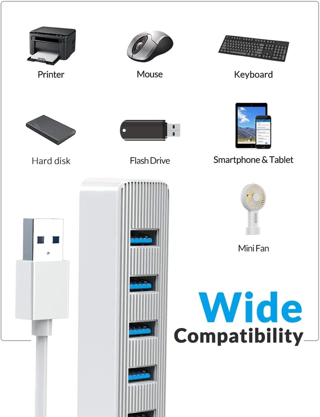 Alt view image 6 of 7 - ORICO USB 3.0 Hub, 7 Port Data Hub with Power Supply Port for MacBook, iMac, Surface Pro, XPS, Laptop, Notebook,Flash Drives, Mobile HDD, and More