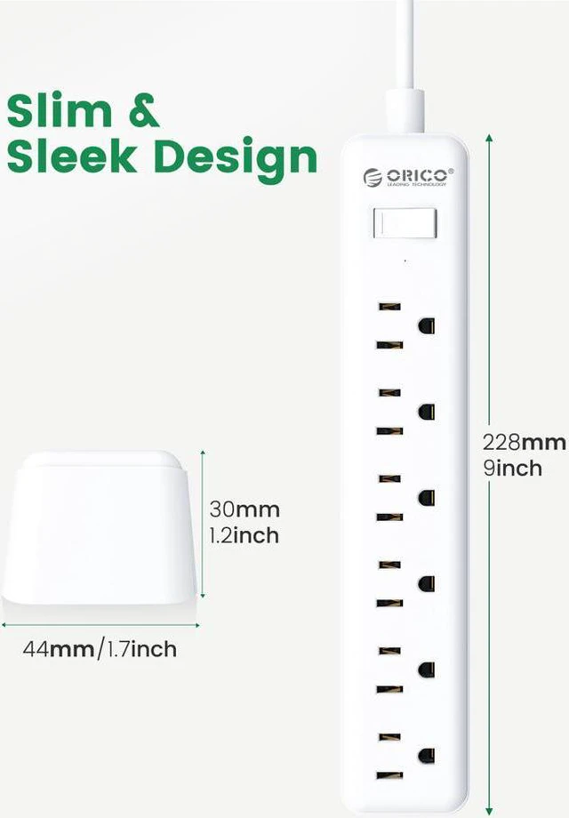 Alt view image 2 of 6 - ORICO 2 Pcs 6-Outlet Surge Protector Power Strip Surge 4.92ft Cord LED Indicator Arrest Home/Office , White Color