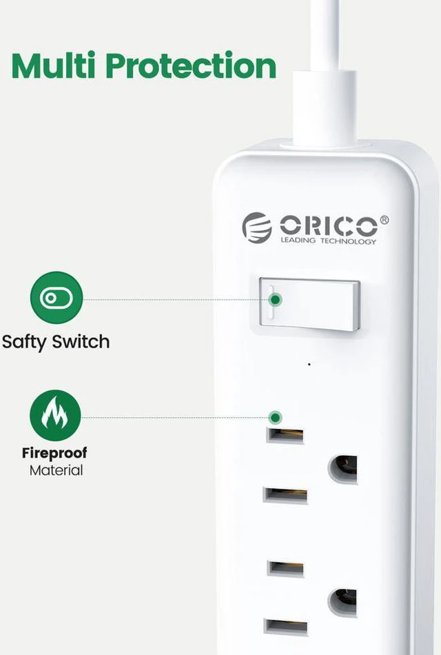 Alt view image 3 of 6 - ORICO 2 Pcs 6-Outlet Surge Protector Power Strip Surge 4.92ft Cord LED Indicator Arrest Home/Office , White Color