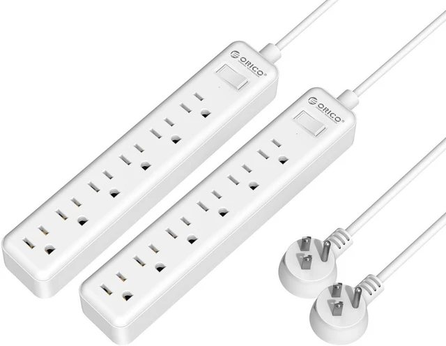 Main image of ORICO 2 Pcs 6-Outlet Surge Protector Power Strip Surge 4.92ft Cord LED Indicator Arrest Home/Office , White Color