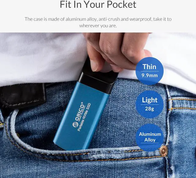 Alt view image 6 of 7 - ORICO 256GB Extreme Portable External M.2 Nvme SSD Mini External Solid State Drive with NVMe Interface USB C 3.1 10Gbps Solid State Drive (GV100 Gray)