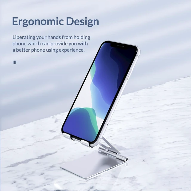 Alt view image 5 of 7 - ORICO Mobile Phone Holder Adjustable Holder Stand for iPhone Samsung Metal Foldable Table Stand Desk