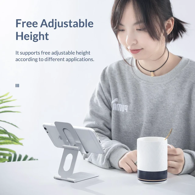 Alt view image 6 of 7 - ORICO Mobile Phone Holder Adjustable Holder Stand for iPhone Samsung Metal Foldable Table Stand Desk