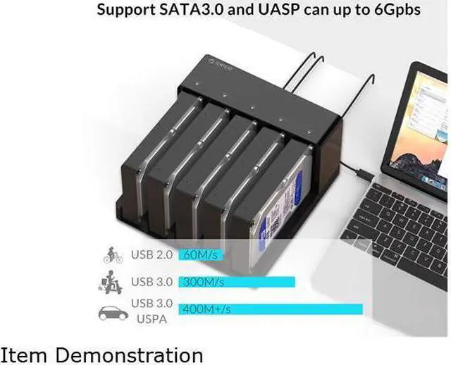 Alt view image 4 of 7 - ORICO Tool-Free 2.5 & 3.5 in USB 3.0 to SATA External Hard Drive Enclosure HDD SSD Docking Station With 5*3.5 inch Shockproof Hard Disk Drive Protective Box Storage Case for 3.5" HDD SSD