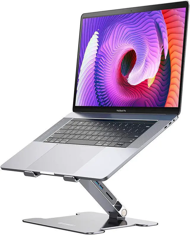 Main image of Laptop Stand Adjustable Height, ORICO Aluminum Laptop Riser with Extra Power Supply 2 USB A Hub SD Card Compatible with 10-17" Laptop Tablet (Silver) Compatible For Windows Mac Os Linux