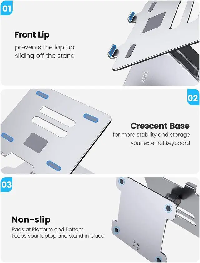 Alt view image 4 of 6 - ORICO Laptop Riser Adjustable Height,Ergonomic Computer Stand for Desk, Portable Laptop Stand Compatible with 10-15.3" Notebook PC Computer,Aluminum Silver