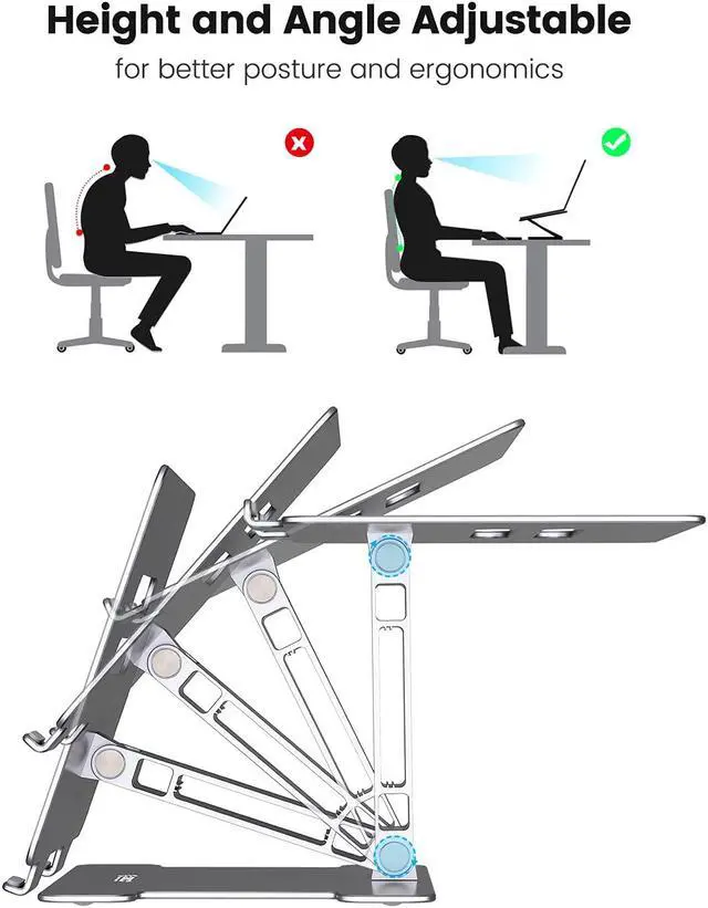 Alt view image 3 of 6 - ORICO Laptop Riser Adjustable Height,Ergonomic Computer Stand for Desk, Portable Laptop Stand Compatible with 10-15.3" Notebook PC Computer,Aluminum Silver