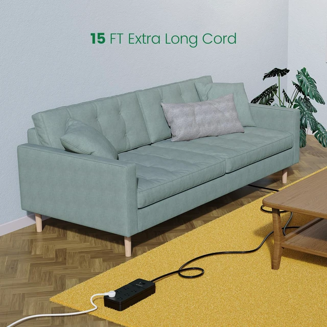 Alt view image 3 of 6 - ORICO 15 FT Power Strip 6-Outlet Surge Protector Provides a total power output of 1875W with 2 smart USB Charging Port Wall Mount for home/office/travel(Black)