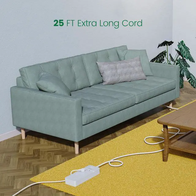 Alt view image 3 of 6 - ORICO 25 FT Extension Cord  8 Outlets & 2 Quick Charge USB Ports with 45° Right Angle Flat Plug Extension Cord for iPhone XS/XS Max/XR/X, Galaxy,for Home, Office Wall Mount  (White)