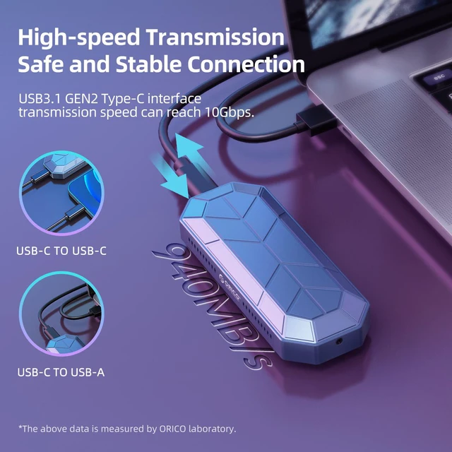 Alt view image 3 of 7 - ORICO RGB External Portable SSD USB 3.1 Gen2 Type-C 1TB M.2 NVMe External Hard Drive SSD 512GB 256GB Solid State Drive (RV500)
