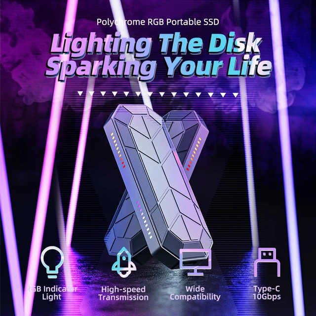 Alt view image 2 of 7 - ORICO RGB External Portable SSD USB 3.1 Gen2 Type-C 1TB M.2 NVMe External Hard Drive SSD 512GB 256GB Solid State Drive (RV500)