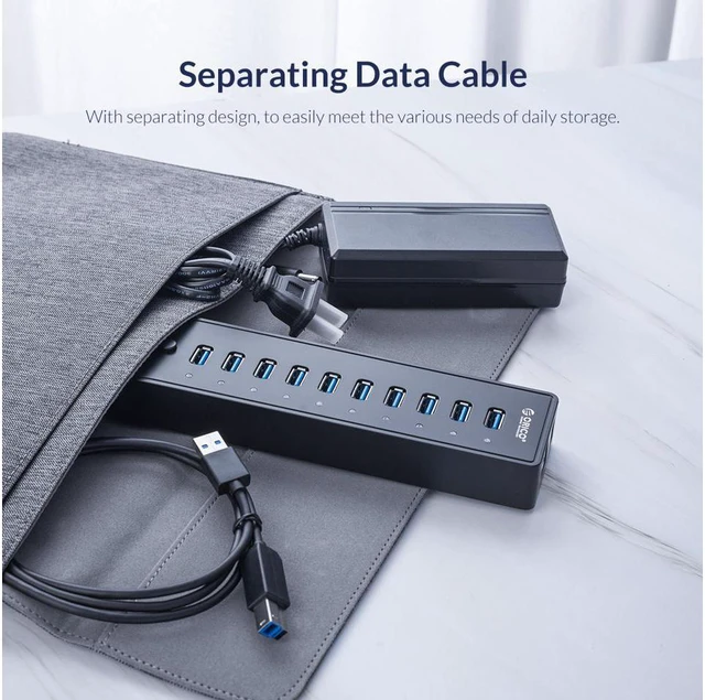 Alt view image 2 of 6 - ORICO USB3.0 10 Port Powered HUB With 36W (12V/3A) Power Adapter & 3.3Ft. USB Date Cable for MacBook, Mac Pro/Mini, iMac, XPS, Surface Pro, Laptop, iPhone, Galaxy Series, HDD SSD, and More