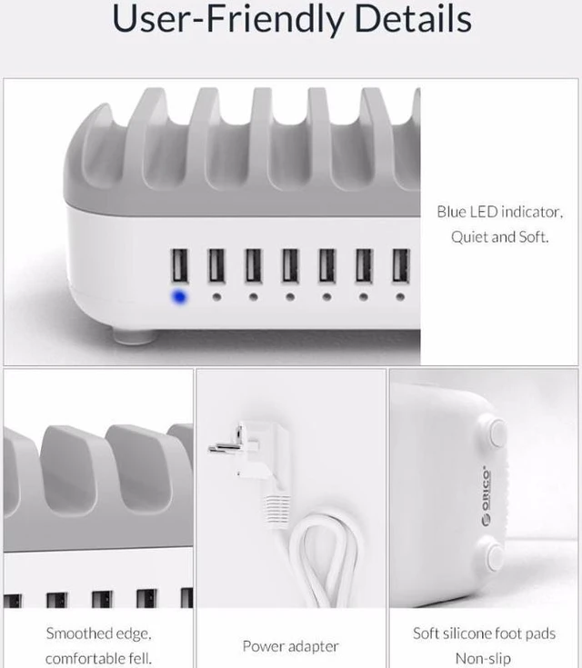 Alt view image 6 of 7 - ORICO 7 Ports USB Charger Station Dock with Holder USB Charger 70W 5V2.4A*7 USB Charging(DUK-7P)