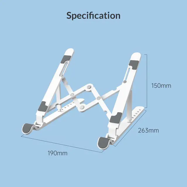Alt view image 5 of 7 - POM Laptop Stand, ORICO Laptop Holder Riser Computer Tablet Stand, 7 Angles Adjustable Ergonomic Foldable Portable Desktop Holder Compatible with MacBook,iPad,  Lenovo 10-15.6”