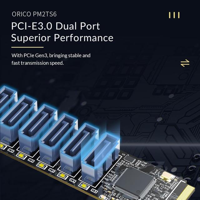 Alt view image 3 of 7 - ORICO M.2 PCIe M Key to 6 x SATA 6Gbps Adapter Card for Desktop PC Support RAID-PM2TS6