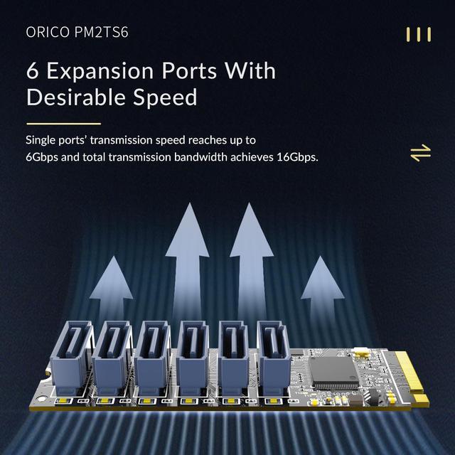 Alt view image 4 of 7 - ORICO M.2 PCIe M Key to 6 x SATA 6Gbps Adapter Card for Desktop PC Support RAID-PM2TS6