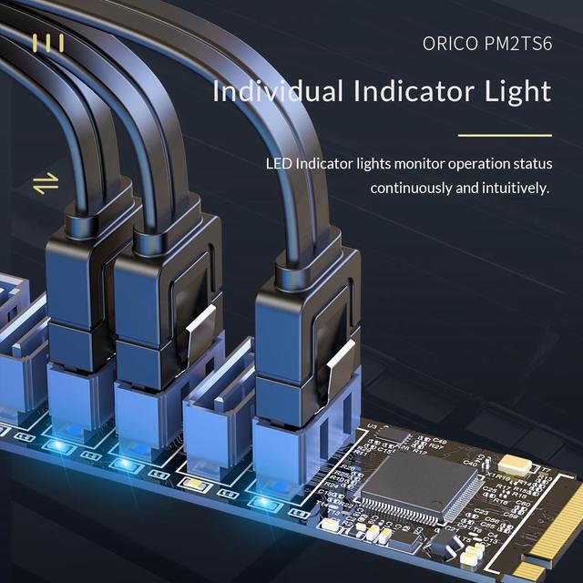 Alt view image 5 of 7 - ORICO M.2 PCIe M Key to 6 x SATA 6Gbps Adapter Card for Desktop PC Support RAID-PM2TS6
