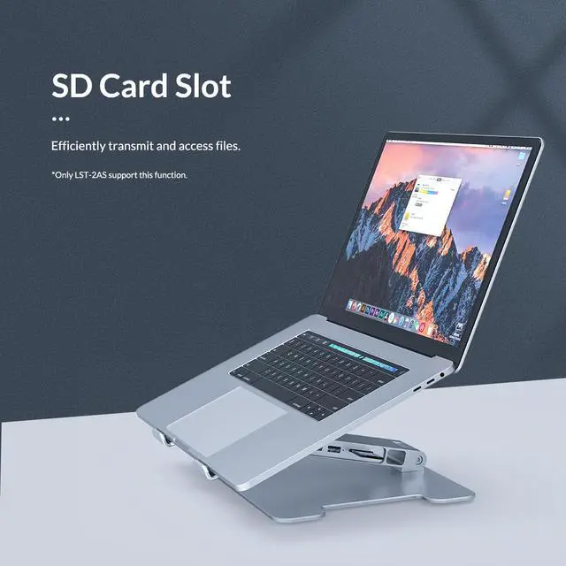 Alt view image 3 of 7 - Laptop Stand Adjustable Height, ORICO Aluminum Laptop Riser with Extra Power Supply 2 USB A Hub SD Card Compatible with 10-17" Laptop Tablet (Silver) Compatible For Windows Mac Os Linux