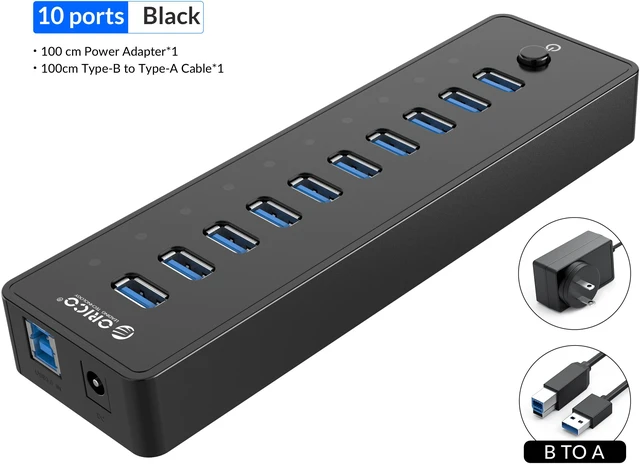 Main image of ORICO USB3.0 10 Port Powered HUB With 36W (12V/3A) Power Adapter & 3.3Ft. USB Date Cable for MacBook, Mac Pro/Mini, iMac, XPS, Surface Pro, Laptop, iPhone, Galaxy Series, HDD SSD, and More
