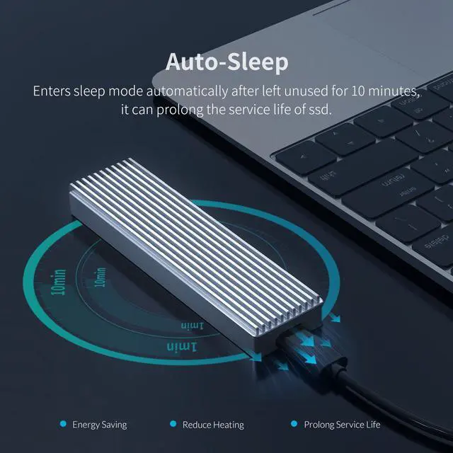 Alt view image 2 of 7 - ORICO M.2 NVMe SSD Case for PCIE M Key M+B Key SSD Disk USB 3.1 GEN 2 Aluminum Heatsink Enclosure 10Gbps Support Up to 2TB With Type C to C Cable