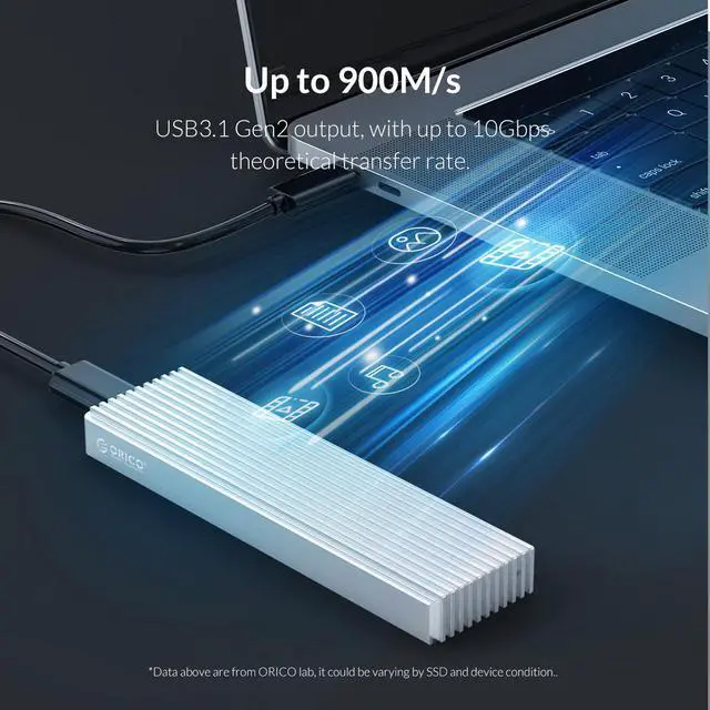 Alt view image 3 of 7 - ORICO M.2 NVMe SSD Case for PCIE M Key M+B Key SSD Disk USB 3.1 GEN 2 Aluminum Heatsink Enclosure 10Gbps Support Up to 2TB With Type C to C Cable
