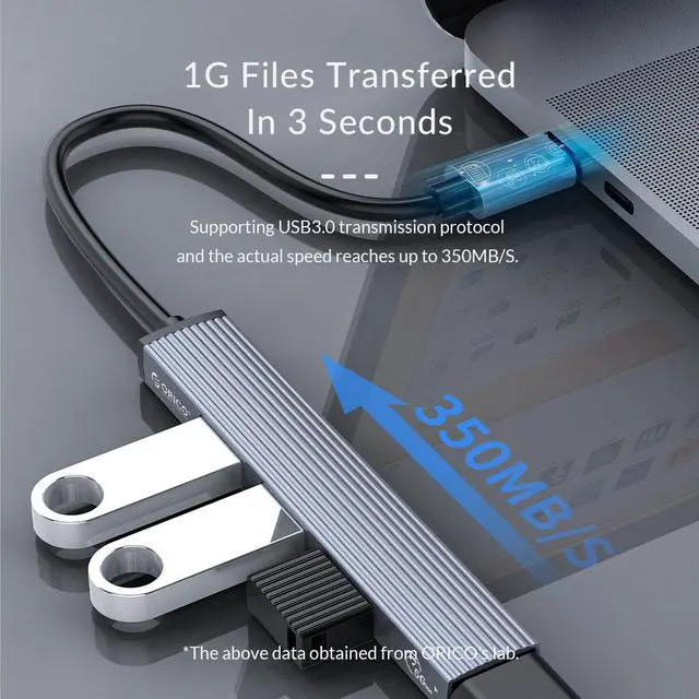 Alt view image 4 of 7 - Aluminum 4 Port USB C HUB, ORICO Type C to USB 3.0, 3x 2.0 Ultra Slim Portable Splitter HUB for MacBook Pro, iPad Pro, XPS, Pixelbook, and More