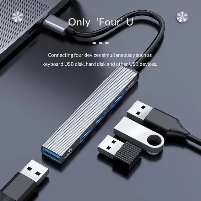 Alt view image 2 of 7 - Aluminum 4 Port USB C HUB, ORICO Type C to USB 3.0, 3x 2.0 Ultra Slim Portable Splitter HUB for MacBook Pro, iPad Pro, XPS, Pixelbook, and More