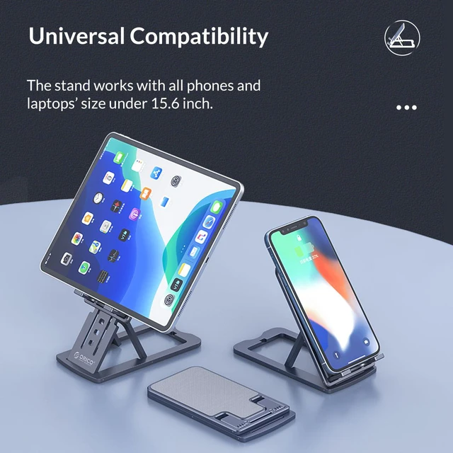 Alt view image 5 of 6 - ORICO Cell Phone Stand for Desk, Foldable Adjustable Angle Height Plastic Mobile Phone Tablet Stand Compatible with iPhone iPad Samsung Huawei - Black