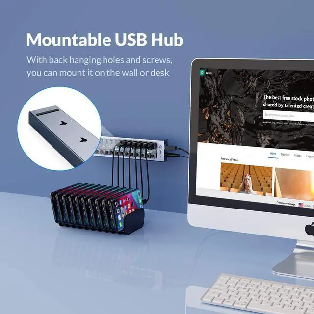 Alt view image 3 of 7 - ORICO USB Hub 3.0 Powered 16 Ports USB Data Hub with 12V6.5A Power Adapter, Individual Power Switches, and LEDs, USB Extension for iMac Pro, MacBook Air/Mini, PS4, Surface Pro, Notebook PC, Laptop
