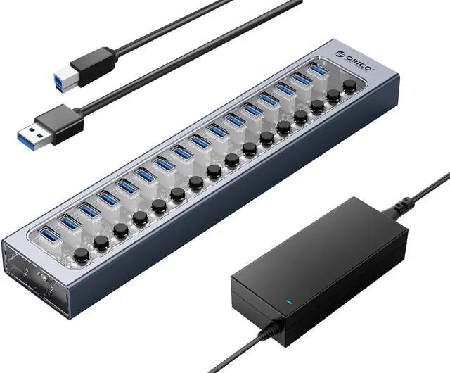 Main image of ORICO USB Hub 3.0 Powered 16 Ports USB Data Hub with 12V6.5A Power Adapter, Individual Power Switches, and LEDs, USB Extension for iMac Pro, MacBook Air/Mini, PS4, Surface Pro, Notebook PC, Laptop