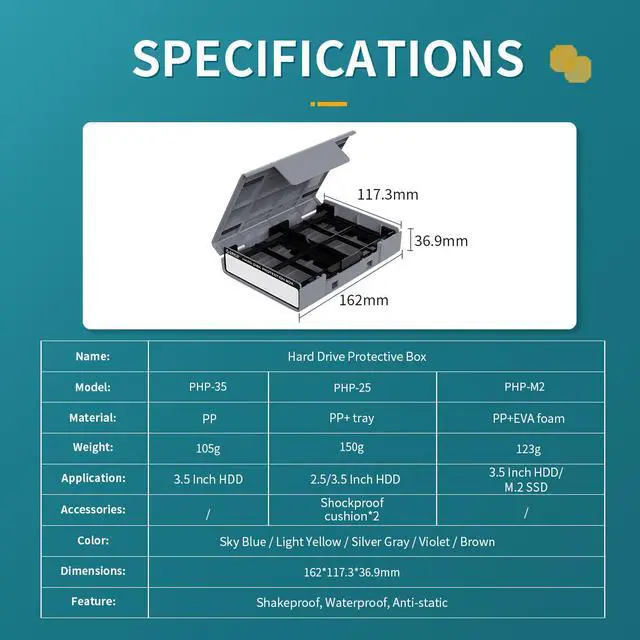 Alt view image 7 of 7 - [ 5 Pack ]ORICO 3.5-inch Hard Drive HDD Protection Box Case Storage Case for Hard Drive(HDD) or M.2 SSD, Anti-Static/Anti-Shake/Water Resistant/Dust Resistant -Gray