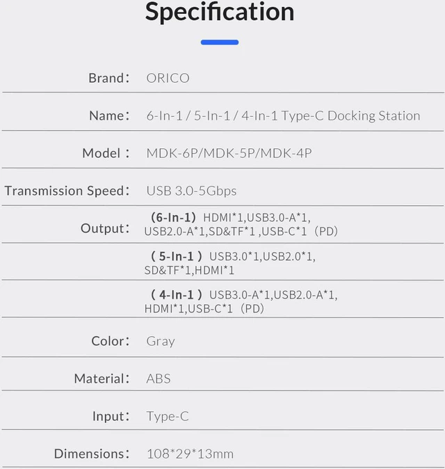 Alt view image 7 of 7 - ORICO USB C HUB Type C to 4K HDMI-Compatible-compatible USB 3.0 2.0 TF Adapter , 5 in 1 Type C Dock Splitter for MacBook Pro Accessories 4K HDMI-Compatible+USB 3.0+SD+TF