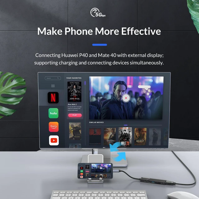 Alt view image 4 of 7 - ORICO USB C HUB Type C to 4K HDMI-Compatible-compatible USB 3.0 2.0 TF Adapter , 5 in 1 Type C Dock Splitter for MacBook Pro Accessories 4K HDMI-Compatible+USB 3.0+SD+TF