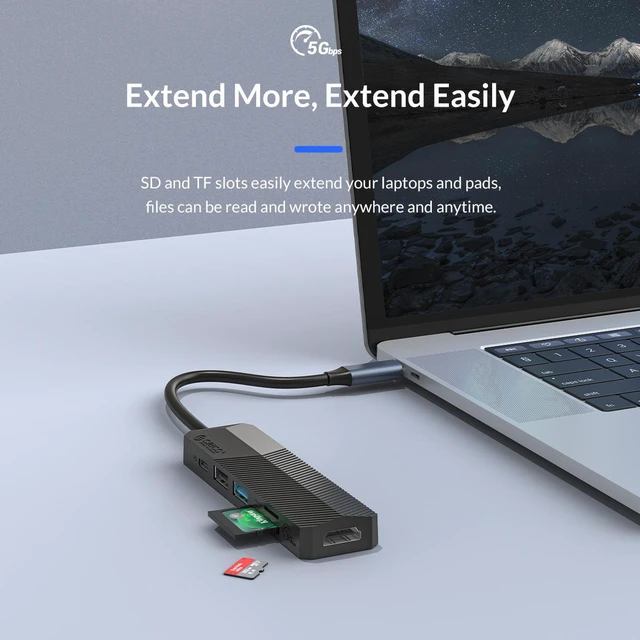 Alt view image 5 of 7 - ORICO USB C HUB Type C to 4K HDMI-Compatible-compatible USB 3.0 2.0 TF Adapter , 5 in 1 Type C Dock Splitter for MacBook Pro Accessories 4K HDMI-Compatible+USB 3.0+SD+TF