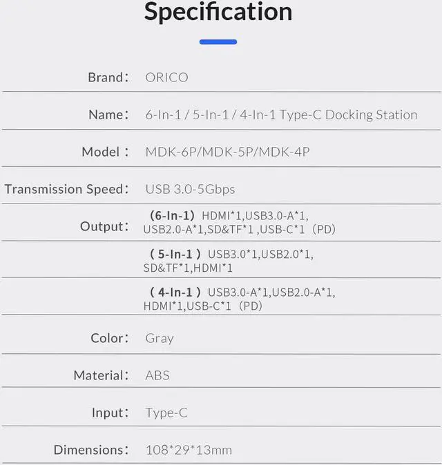 Alt view image 7 of 7 - USB C Hub, ORICO PowerExpand 6-in-1 USB C to HDMI-Compatible Adapter with 55W PD, USB 3.0, USB 2.0,SD/Micro SD Card Reader Compatible for MacBook Pro, iPad Pro, XPS, Pixelbook, and More