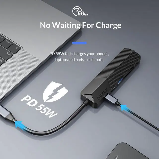 Alt view image 4 of 7 - USB C Hub, ORICO PowerExpand 6-in-1 USB C to HDMI-Compatible Adapter with 55W PD, USB 3.0, USB 2.0,SD/Micro SD Card Reader Compatible for MacBook Pro, iPad Pro, XPS, Pixelbook, and More