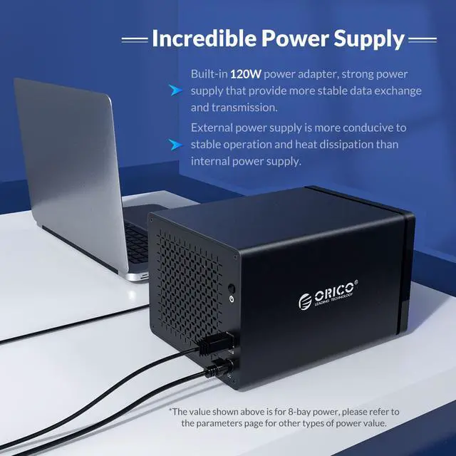 Alt view image 5 of 7 - ORICO 50TB USB-C Type-C 5-Bay 3.5" USB3.0 to SATAIII External Hard Drive HDD Dock Enclosure for 5 x 3.5 inch  HDD SSD Windows XP, Vista, 7, 8, 8.1, 10, Mac OS and Linux Compatibility-Black