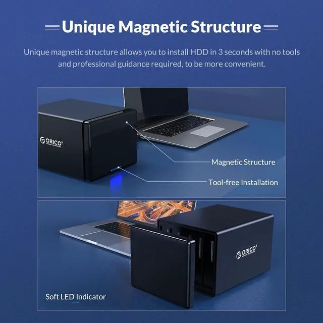 Alt view image 4 of 7 - ORICO 50TB USB-C Type-C 5-Bay 3.5" USB3.0 to SATAIII External Hard Drive HDD Dock Enclosure for 5 x 3.5 inch  HDD SSD Windows XP, Vista, 7, 8, 8.1, 10, Mac OS and Linux Compatibility-Black