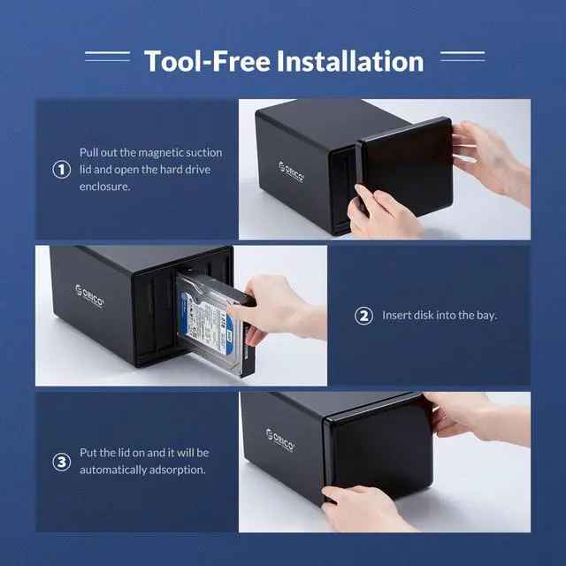 Alt view image 6 of 7 - ORICO 50TB USB-C Type-C 5-Bay 3.5" USB3.0 to SATAIII External Hard Drive HDD Dock Enclosure for 5 x 3.5 inch  HDD SSD Windows XP, Vista, 7, 8, 8.1, 10, Mac OS and Linux Compatibility-Black
