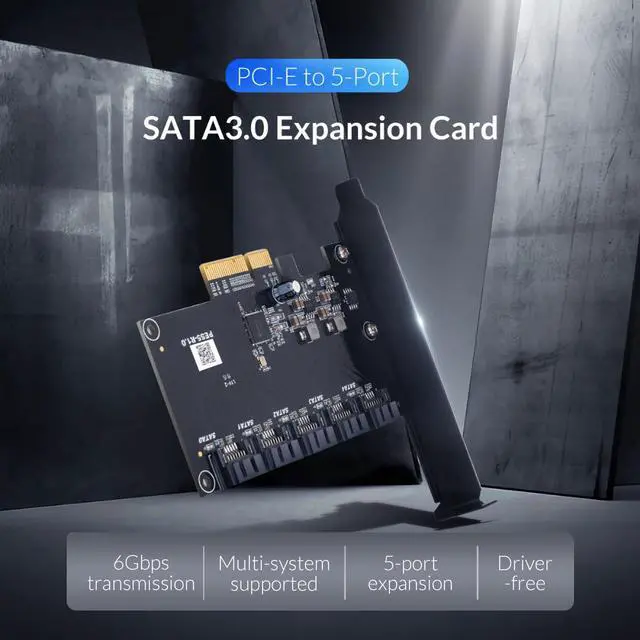 Alt view image 2 of 7 - ORICO 5 Ports PCI-E to SATA 3.0 Card, PCI Express PCI-e Expansion Card, PCI-E X4 X8 X16 to SATA3.0 Controller Expansion Board, for Windows 7/8/XP/10, Support 6Gbps Transmission