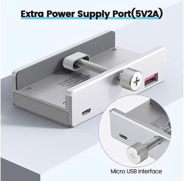 Alt view image 6 of 7 - ORICO Powered USB Hub With 4 USB 3.0 Ports, Compact Space-Saving Mountable with Extra Power Supply Port and 4.92ft USB Data Cable, Ultra-Portable USB Expander for MacBook Air/Laptop/PC-Aluminum