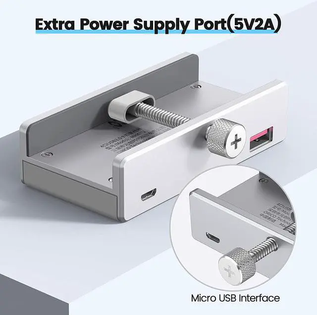 Alt view image 7 of 7 - ORICO Powered USB Hub Type C to USB 3.0 Adapter with 4 USB 3.0 Ports, Compact Space-Saving Mountable Aluminum USB Hub, Fast Speed Transfer with Type C to Type A Data Cable, Clamp Design for Desktop
