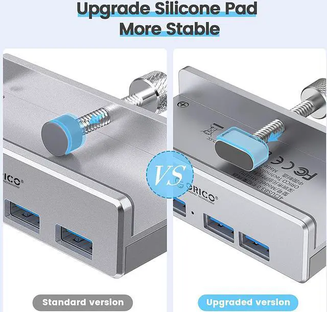 Alt view image 2 of 7 - ORICO Powered USB Hub Type C to USB 3.0 Adapter with 4 USB 3.0 Ports, Compact Space-Saving Mountable Aluminum USB Hub, Fast Speed Transfer with Type C to Type A Data Cable, Clamp Design for Desktop