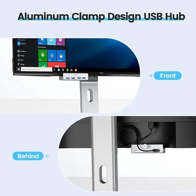 Alt view image 5 of 7 - ORICO Powered USB Hub Type C to USB 3.0 Adapter with 4 USB 3.0 Ports, Compact Space-Saving Mountable Aluminum USB Hub, Fast Speed Transfer with Type C to Type A Data Cable, Clamp Design for Desktop
